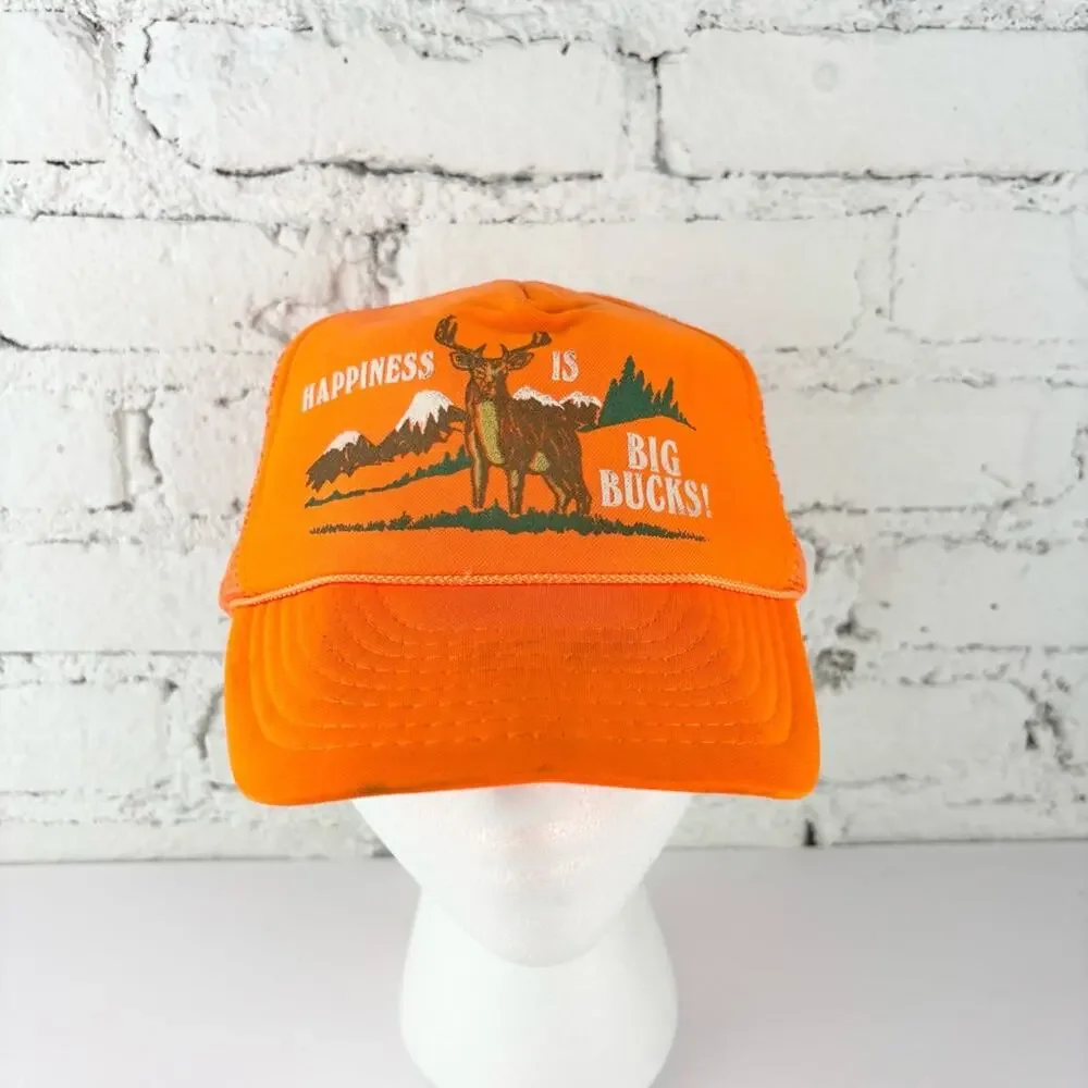 Vintage Happiness Is Big Bucks Orange Snapback Hat